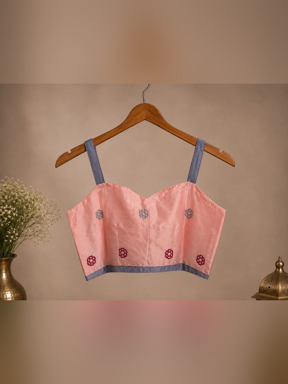 Grey & Blush Pink Embroidered Lehenga Choli Set with Printed Dupatta XS - Picture 6 of 8